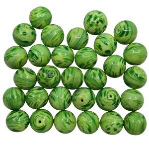 Green Swirled Watermelon Glass Beads Marbled Round Jewelry Making Craft 30pc 12m